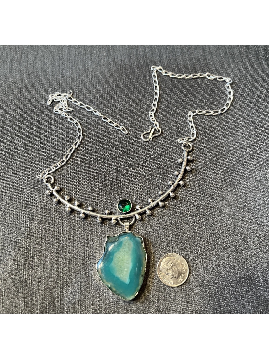 Vintage Boho-Artisanal Turquoise Blue Agate 925 Necklace